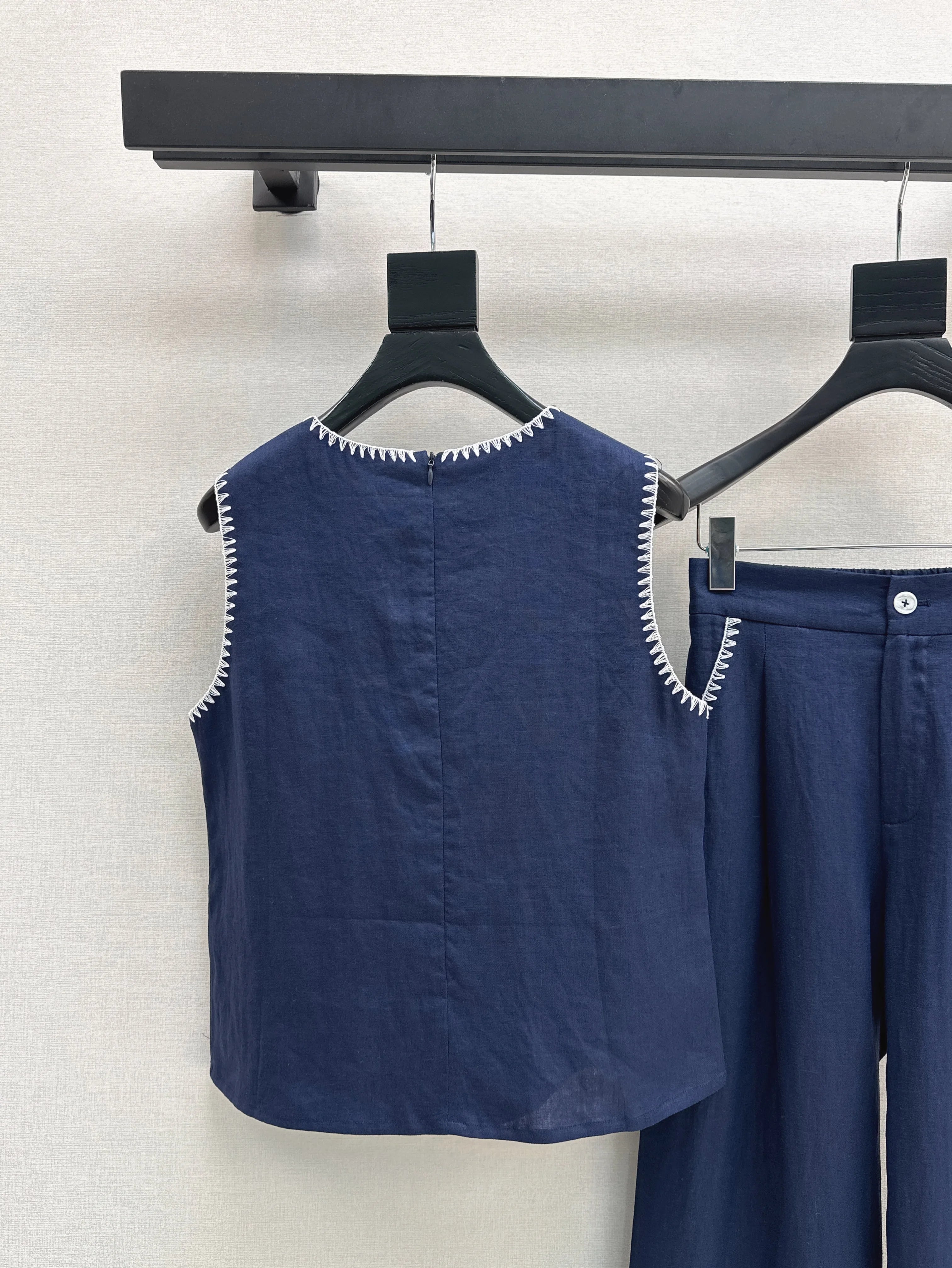 2025 Spring/Summer New Sleeveless Top And Wide Leg Pants  100% linen Set 140