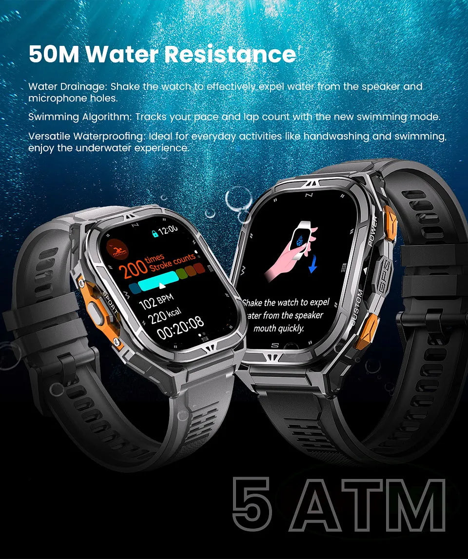 X5 GPS-Sportuhr 1,96 Zoll AMOLED-Bildschirm Herzfrequenzmesser 5 ATM Wasserdichte Smartwatch