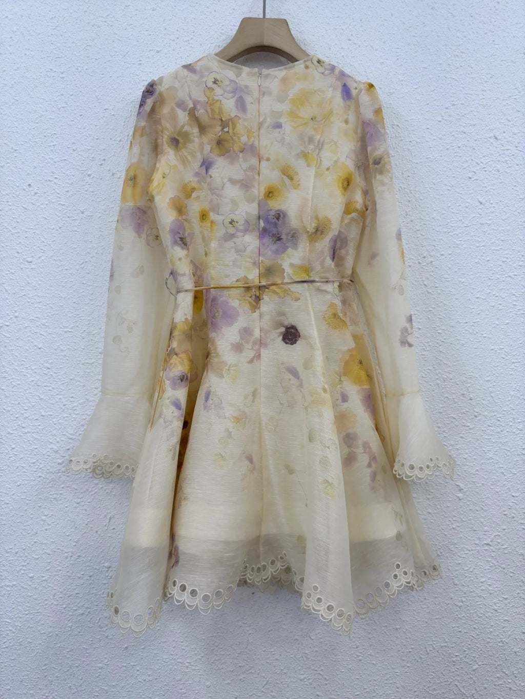 Silk Linen Women New Lace Long Puff Sleeve Floral Printing Mini Dress Bohemian Vintage High Quality Spring V-Neck Chic Elegant