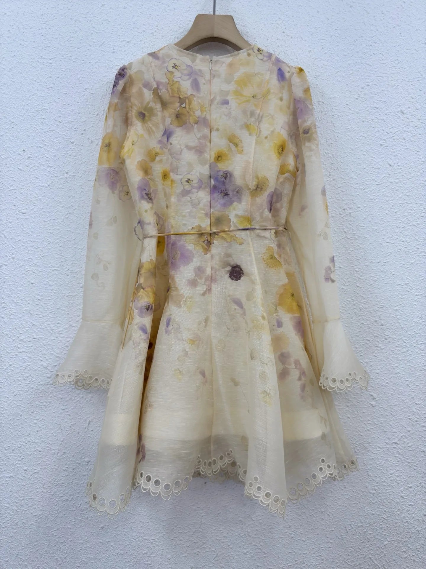 Silk Linen Women New Lace Long Puff Sleeve Floral Printing Mini Dress Bohemian Vintage High Quality Spring V-Neck Chic Elegant