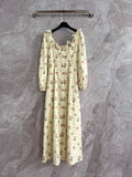 2025 New Natural Linen French Square Collar Dress 187