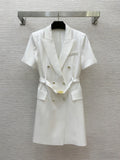 2025 autumn new style C short sleeved suit knee length business style women's slim fit waist cinching dress