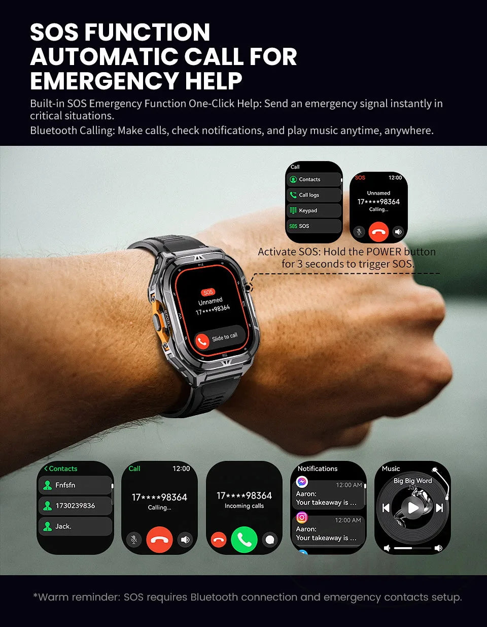 X5 GPS-Sportuhr 1,96 Zoll AMOLED-Bildschirm Herzfrequenzmesser 5 ATM Wasserdichte Smartwatch