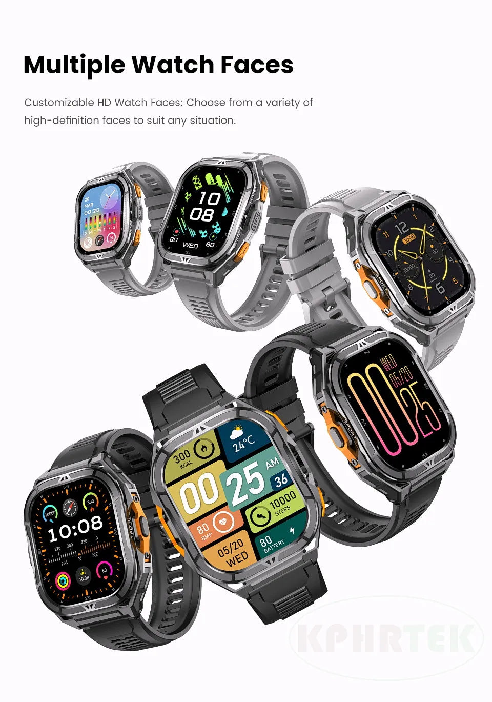 X5 GPS-Sportuhr 1,96 Zoll AMOLED-Bildschirm Herzfrequenzmesser 5 ATM Wasserdichte Smartwatch