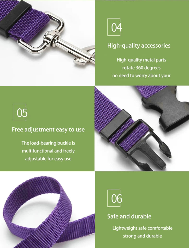 Solid Color 2 in 1 Pet Car Seat Belt Nylon Leash Rear Seat Belt Adjustable Dog Harness Collar Pet Accessories Pet Supplies
