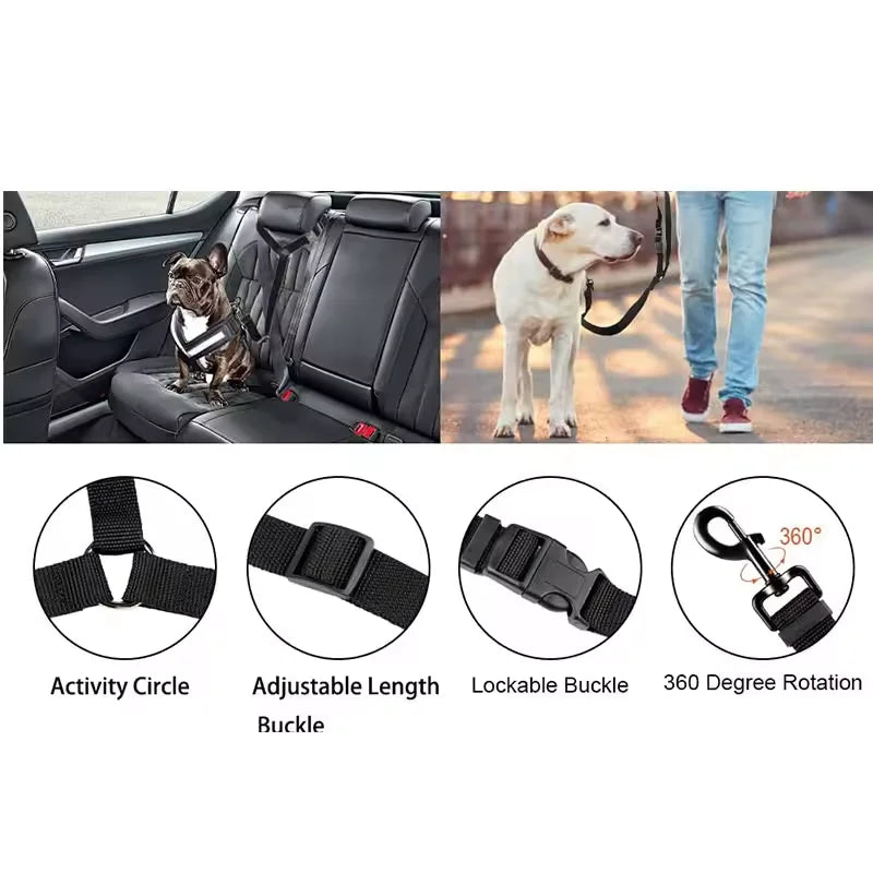 Solid Color 2 in 1 Pet Car Seat Belt Nylon Leash Rear Seat Belt Adjustable Dog Harness Collar Pet Accessories Pet Supplies