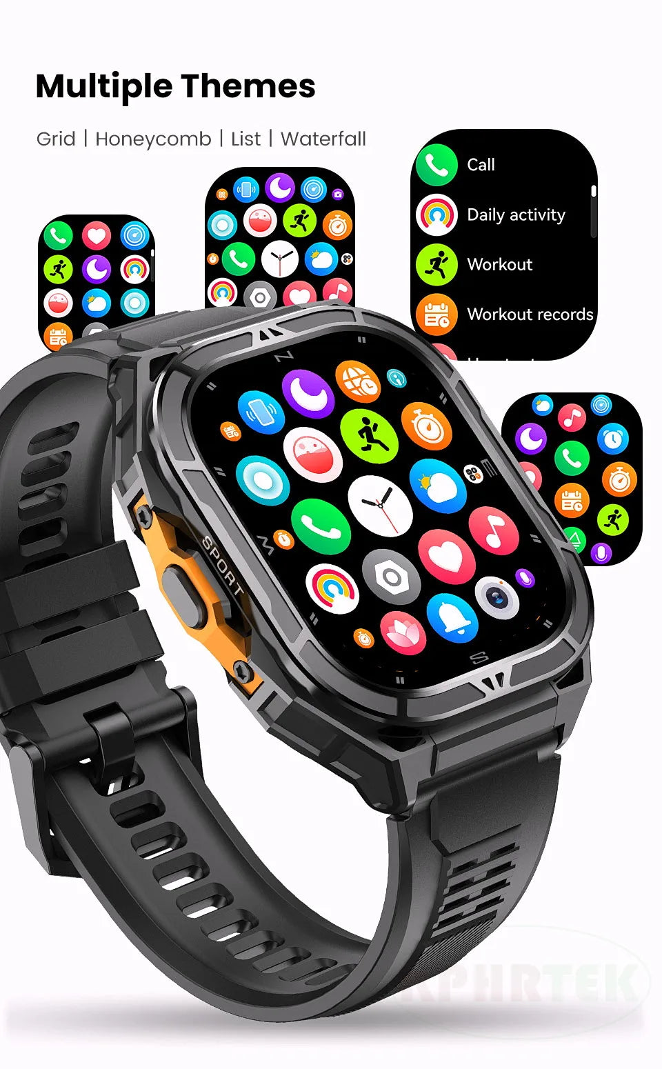 X5 GPS-Sportuhr 1,96 Zoll AMOLED-Bildschirm Herzfrequenzmesser 5 ATM Wasserdichte Smartwatch