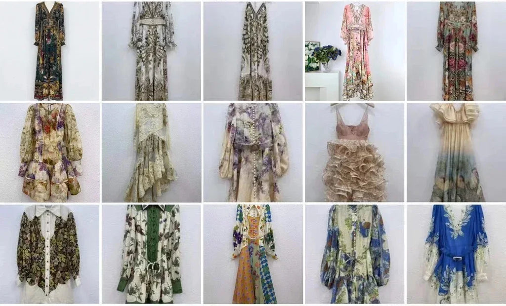 Silk Linen Women New Lace Long Puff Sleeve Floral Printing Mini Dress Bohemian Vintage High Quality Spring V-Neck Chic Elegant