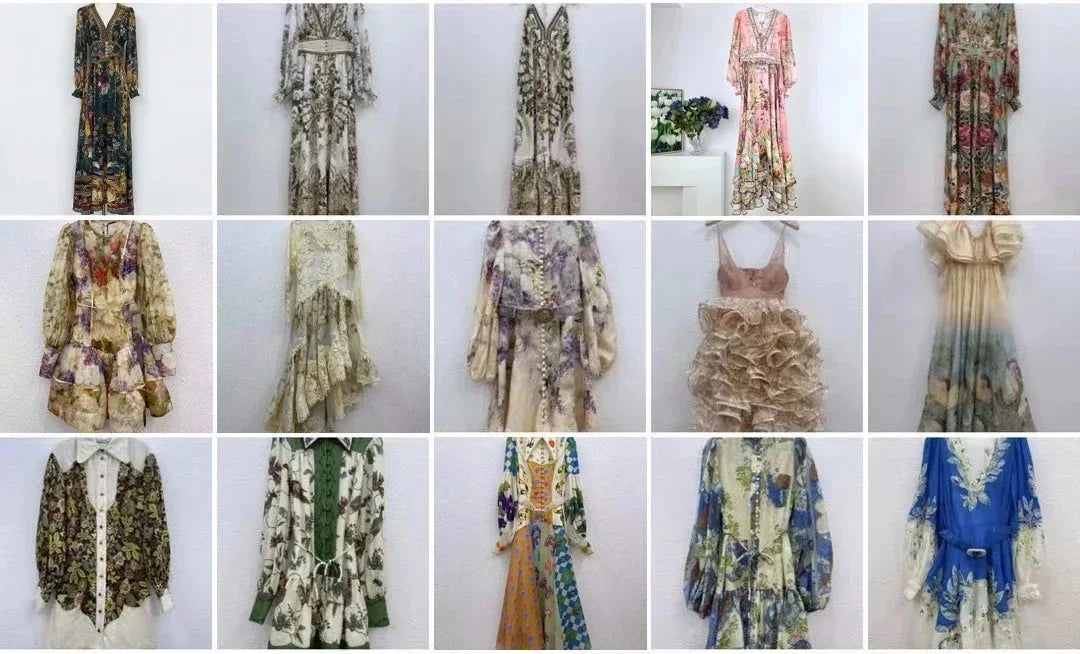 Silk Linen Women New Lace Long Puff Sleeve Floral Printing Mini Dress Bohemian Vintage High Quality Spring V-Neck Chic Elegant