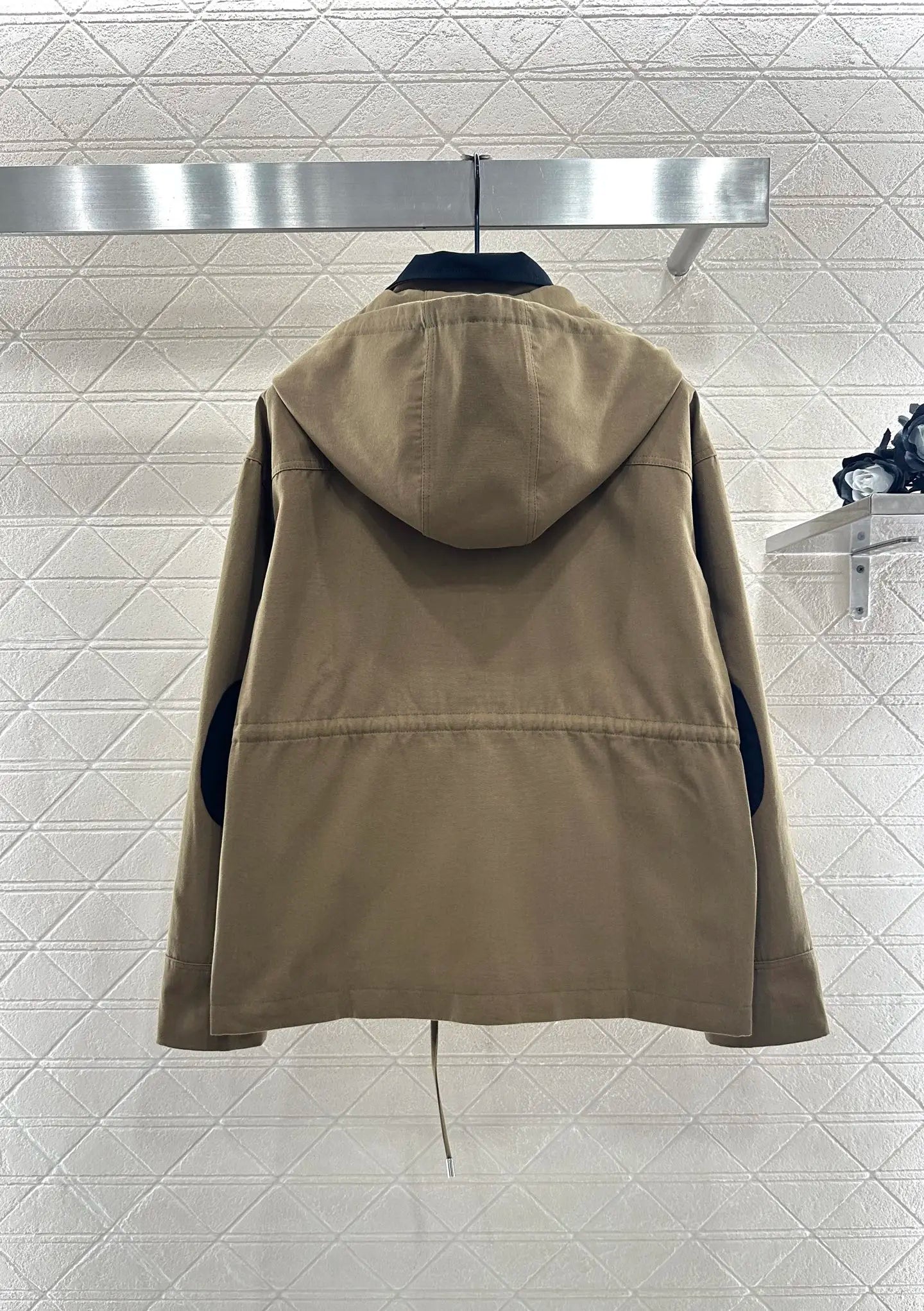 2025 Autumn New Product Flip Collar Hooded Drawstring Coat with Diagonal Cotton Material 09