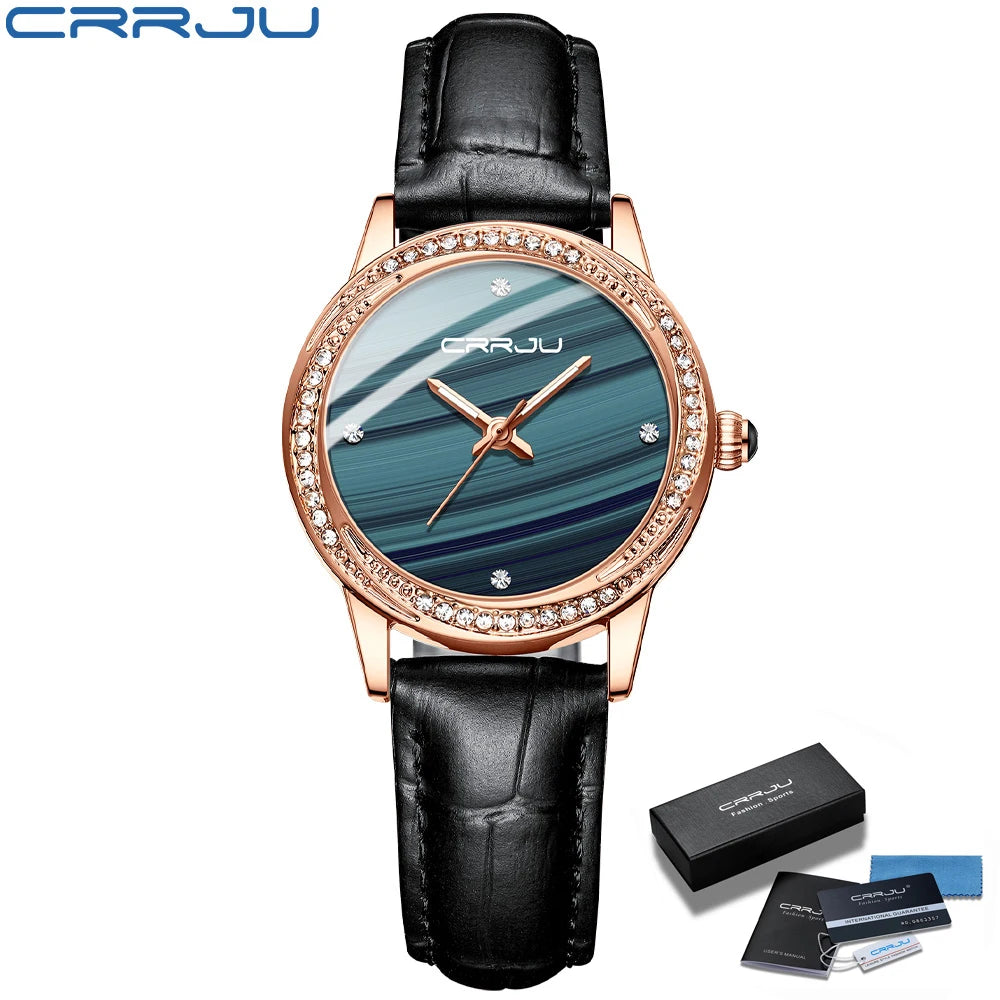 CRRJU New Women Watches Top Brand Luxury Wrist watch relogio feminino Clock for Women Leather Ladies Quartz Ladies Wristwatch