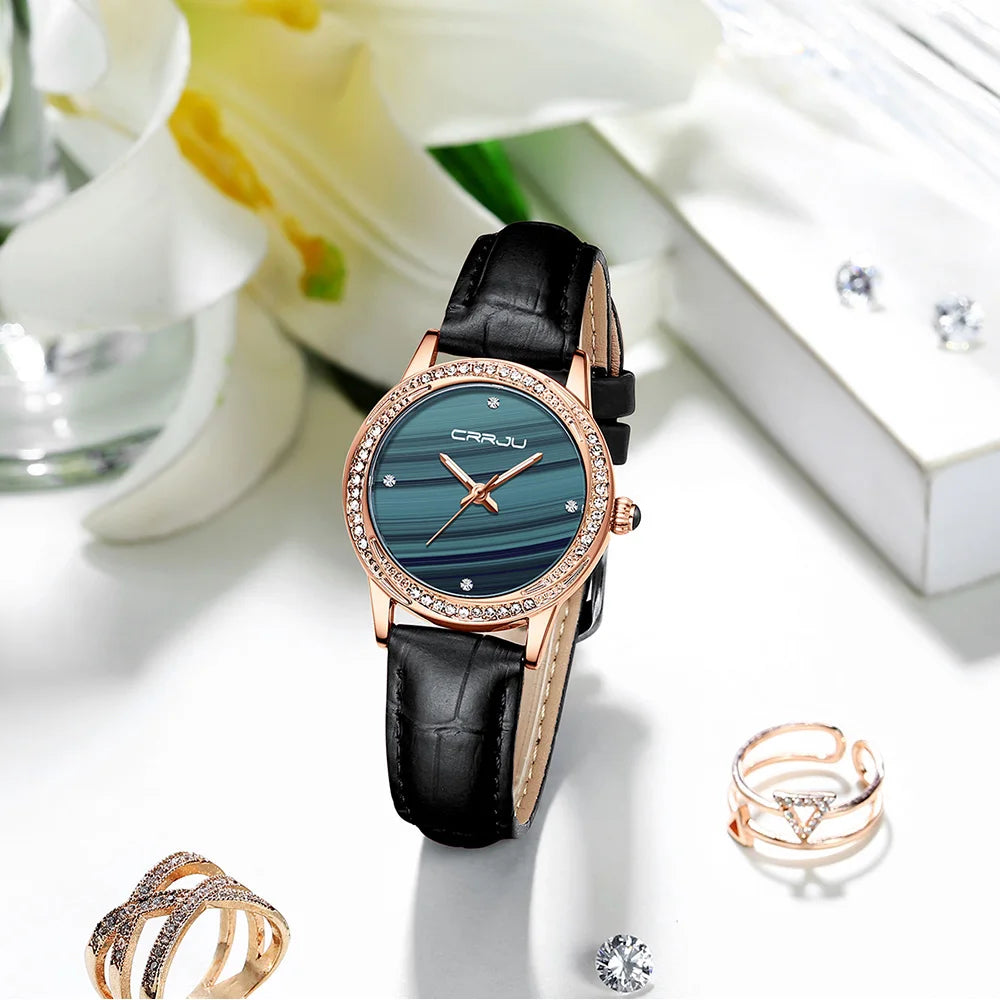 CRRJU New Women Watches Top Brand Luxury Wrist watch relogio feminino Clock for Women Leather Ladies Quartz Ladies Wristwatch