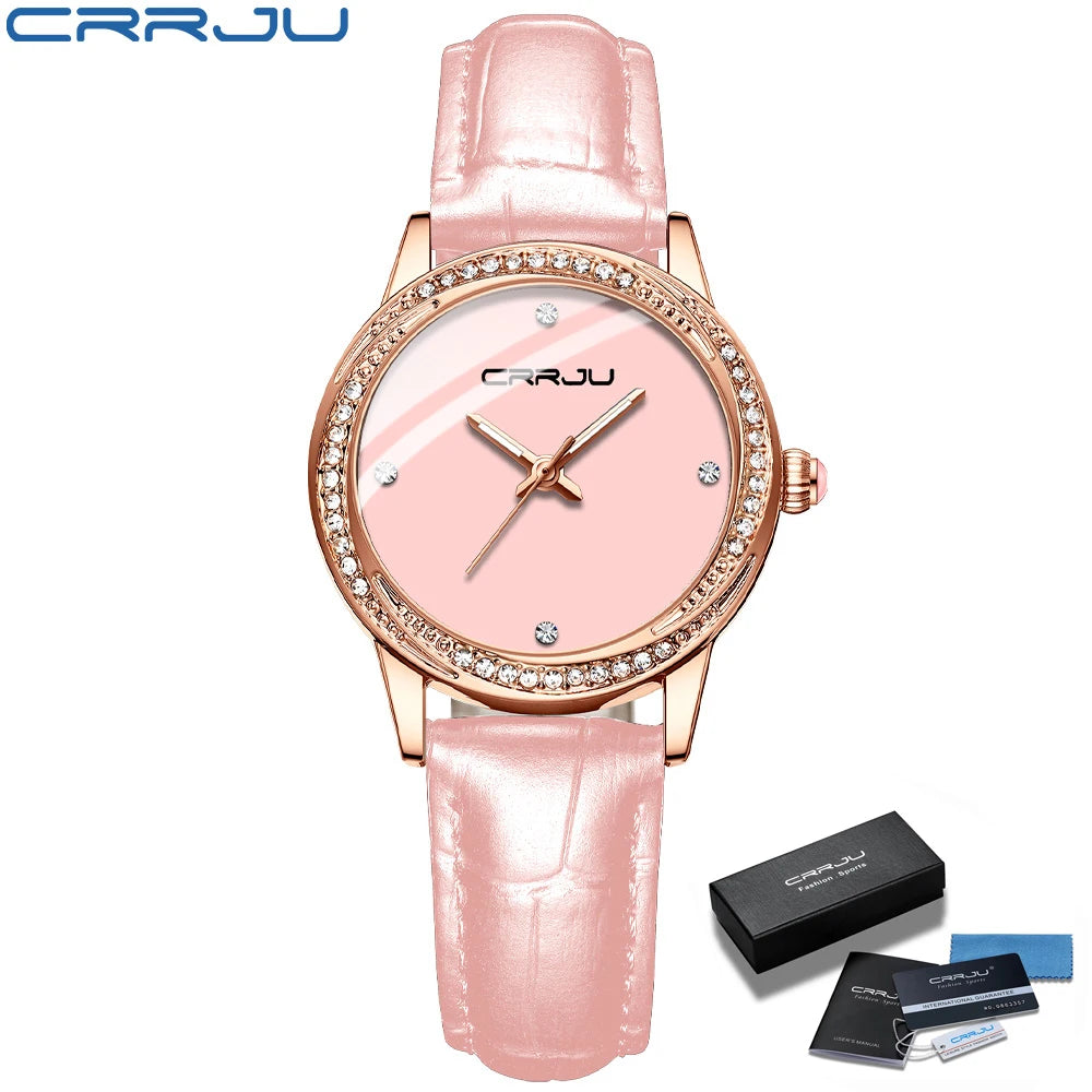 CRRJU New Women Watches Top Brand Luxury Wrist watch relogio feminino Clock for Women Leather Ladies Quartz Ladies Wristwatch