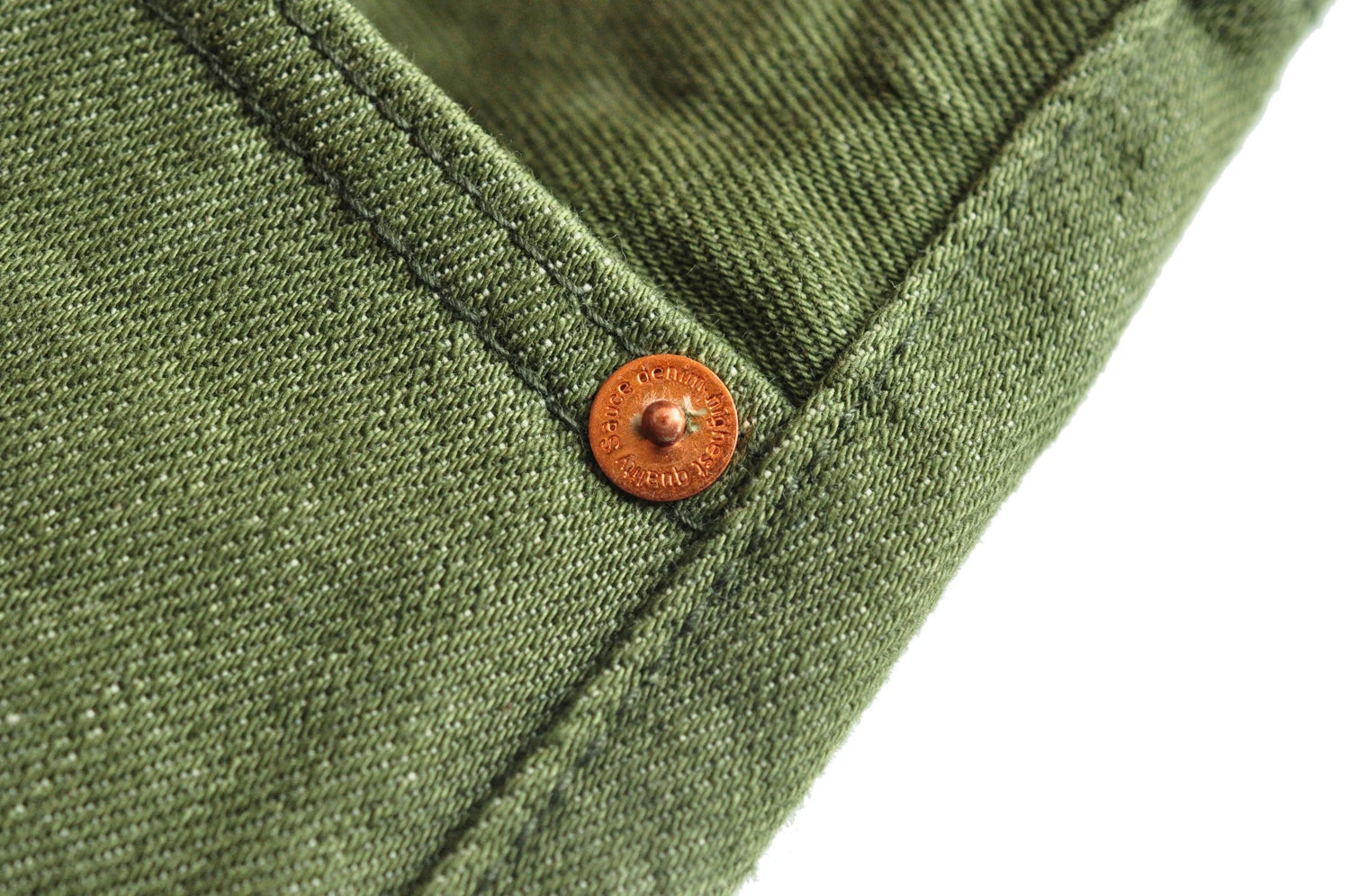 Saucezhan Men Jeans Vulcanization Olive Green 107 Selvedge Denim Jeans Men washed  Slim Fit 14 Oz  Zipper Fly