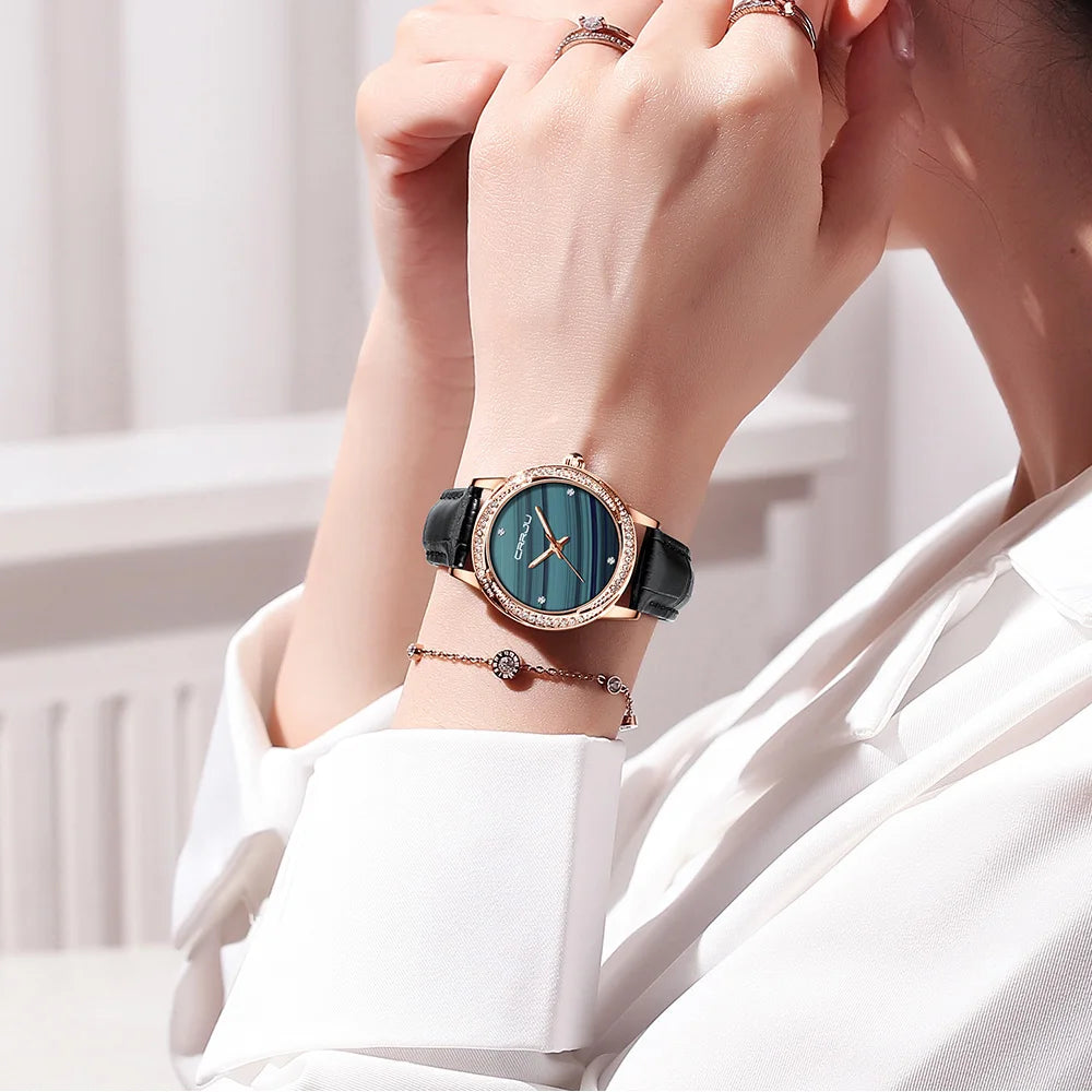 CRRJU New Women Watches Top Brand Luxury Wrist watch relogio feminino Clock for Women Leather Ladies Quartz Ladies Wristwatch