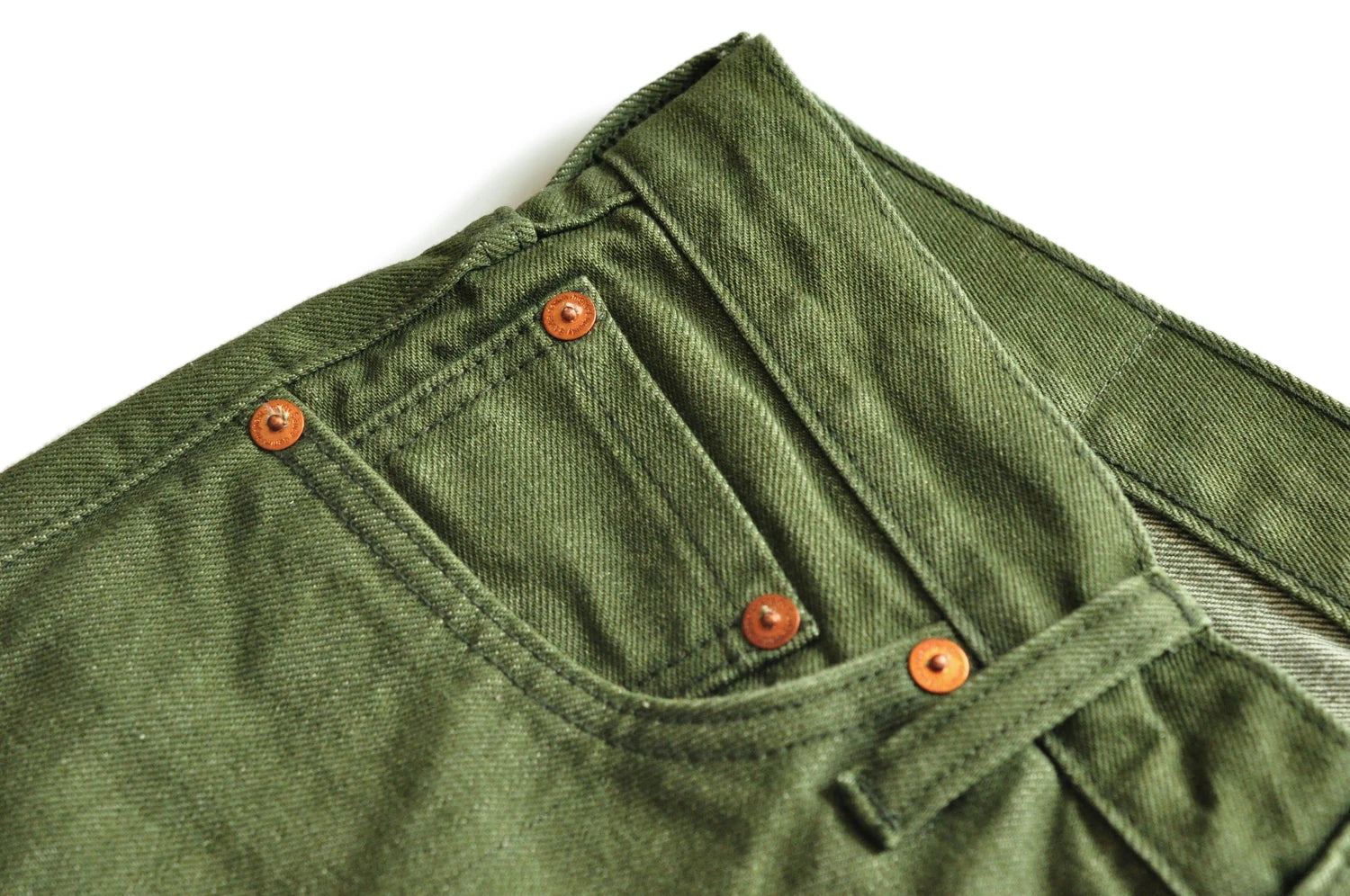 Saucezhan Men Jeans Vulcanization Olive Green 107 Selvedge Denim Jeans Men washed  Slim Fit 14 Oz  Zipper Fly