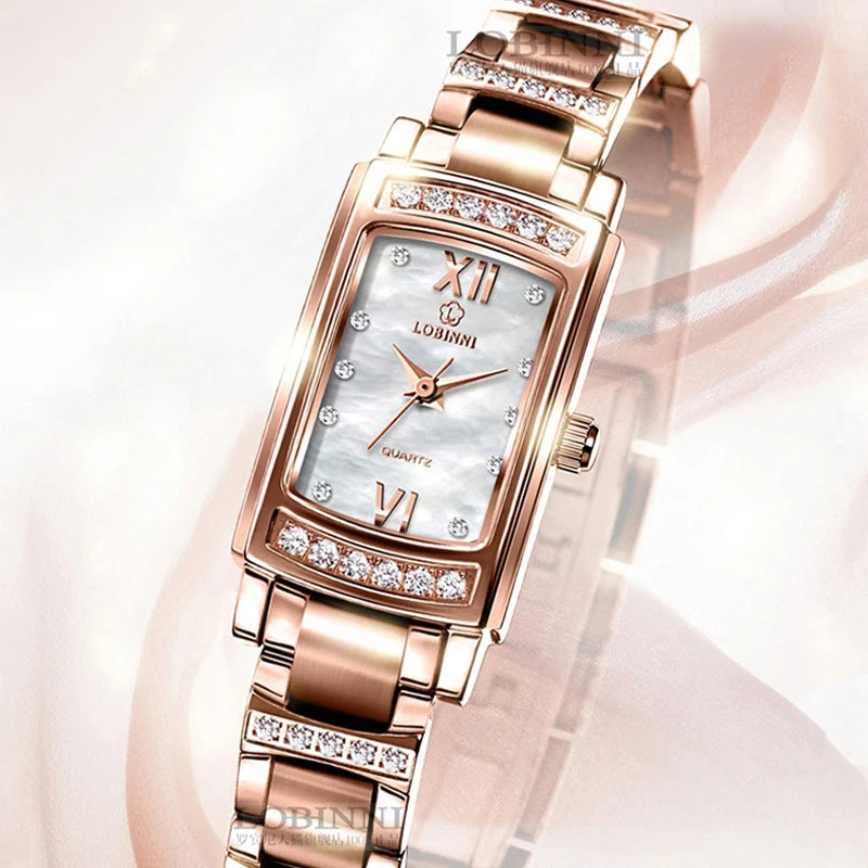 LOBINNI Women Watches Luxury Crystal Rhinestone Quartz Watch for Ladies Romantic Gift Waterproof Clock