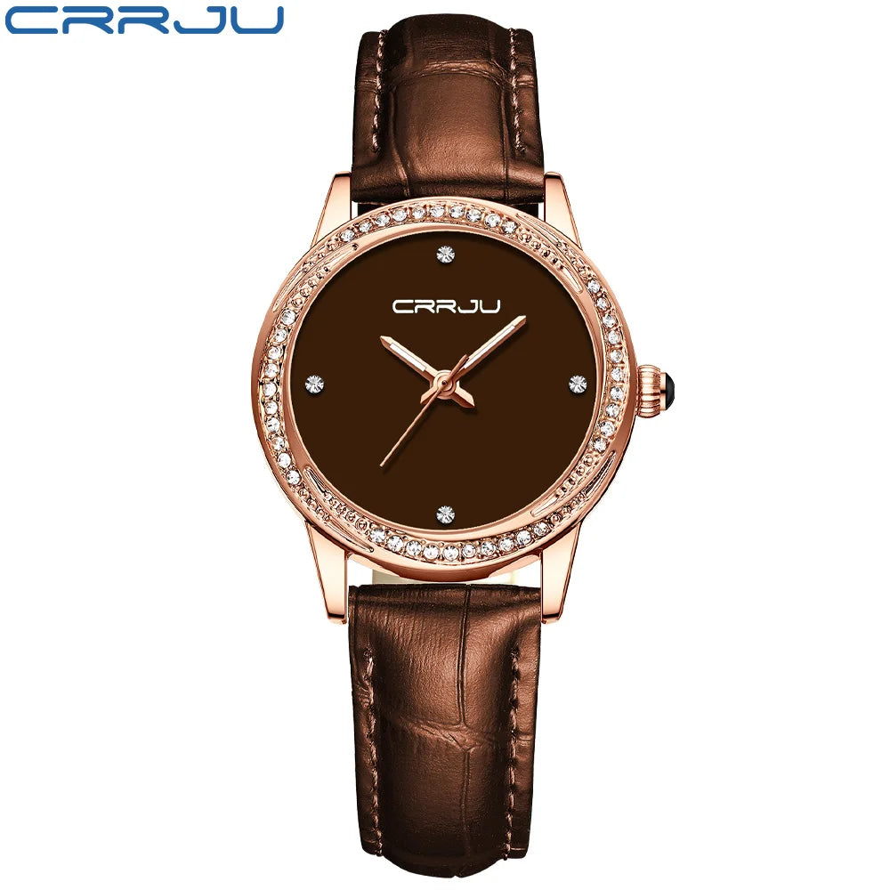 CRRJU New Women Watches Top Brand Luxury Wrist watch relogio feminino Clock for Women Leather Ladies Quartz Ladies Wristwatch