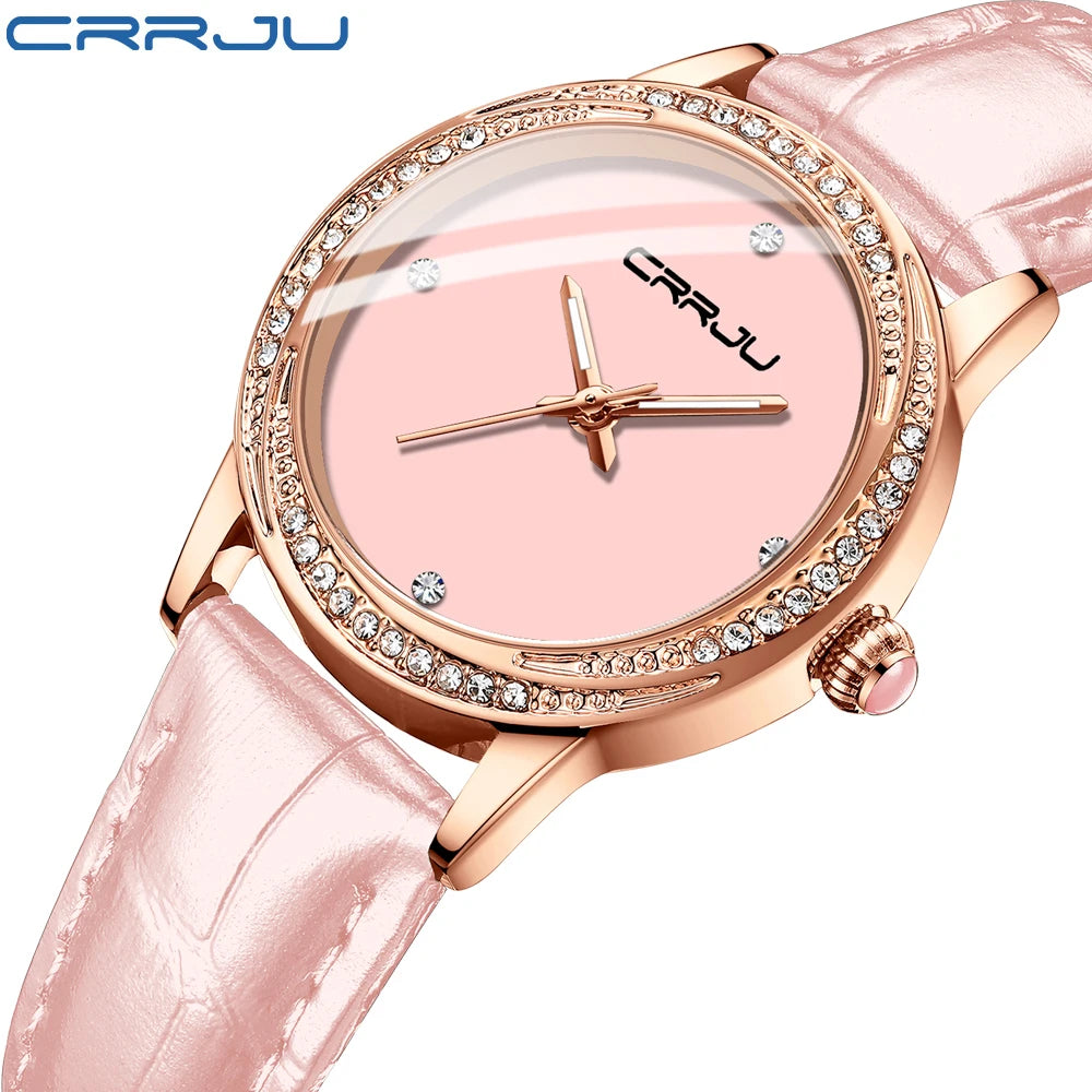 CRRJU New Women Watches Top Brand Luxury Wrist watch relogio feminino Clock for Women Leather Ladies Quartz Ladies Wristwatch