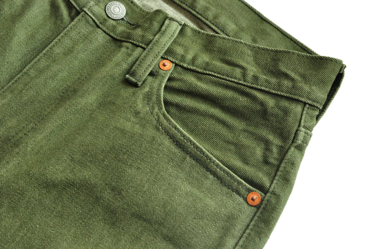 Saucezhan Men Jeans Vulcanization Olive Green 107 Selvedge Denim Jeans Men washed  Slim Fit 14 Oz  Zipper Fly