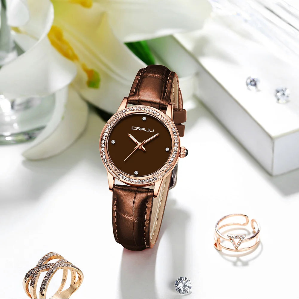 CRRJU New Women Watches Top Brand Luxury Wrist watch relogio feminino Clock for Women Leather Ladies Quartz Ladies Wristwatch