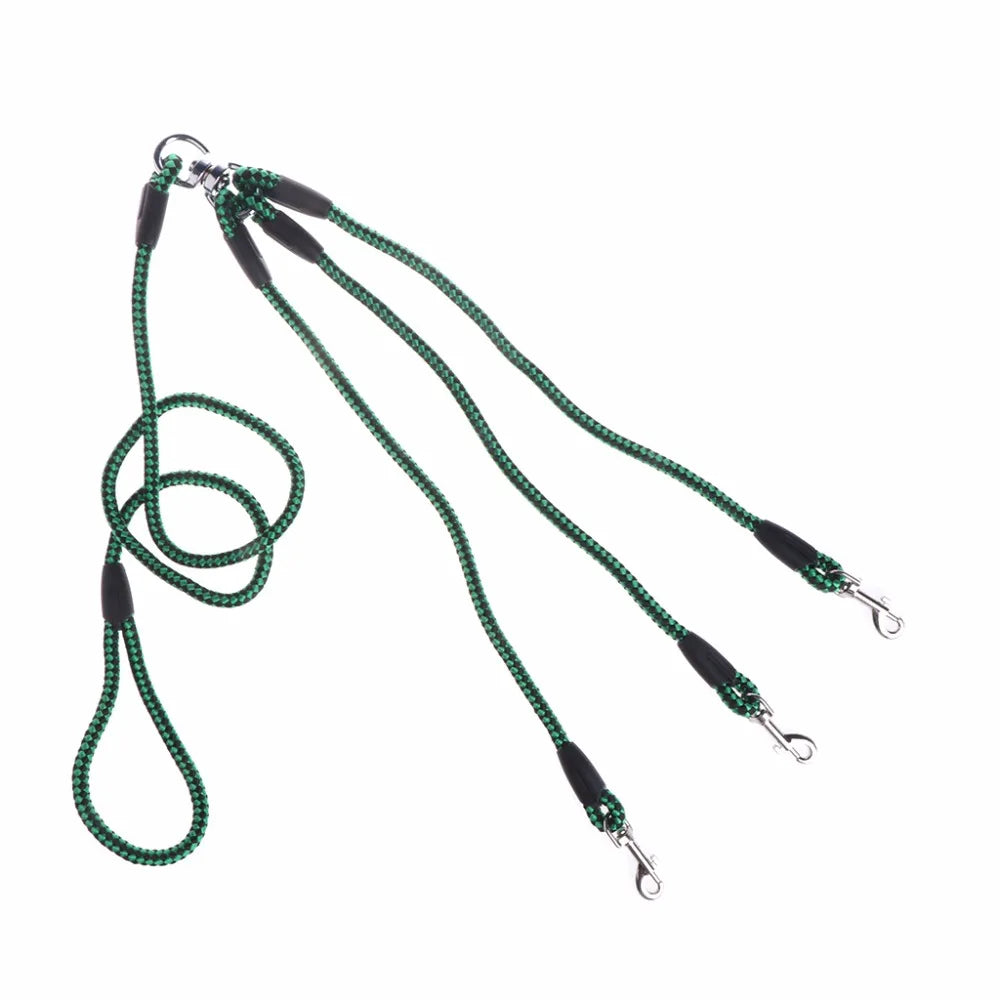 Heavy Duty Triple Pet Dogs Leash Coupler Lead With Nylon Soft Handle For Walking 3 Dogs Outside Traction Rope Pet Supplies