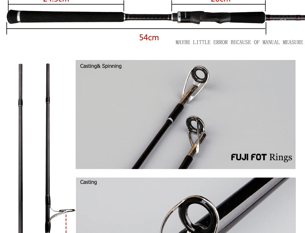 KUYING Pirate 2.58m 8'6" Carbon Casting Spinning M Medium Lure Fishing Rod Fish Cane Pole FUJI Medium-Fast Action Far Casting