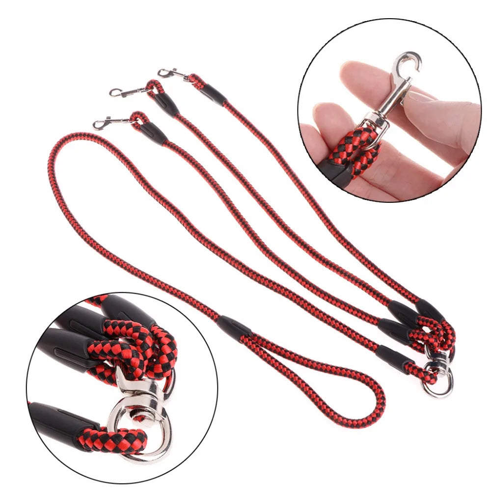 Heavy Duty Triple Pet Dogs Leash Coupler Lead With Nylon Soft Handle For Walking 3 Dogs Outside Traction Rope Pet Supplies