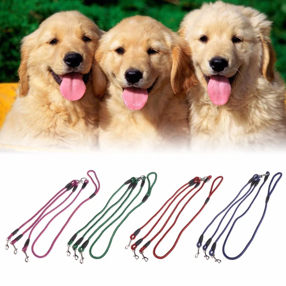 Heavy Duty Triple Pet Dogs Leash Coupler Lead With Nylon Soft Handle For Walking 3 Dogs Outside Traction Rope Pet Supplies