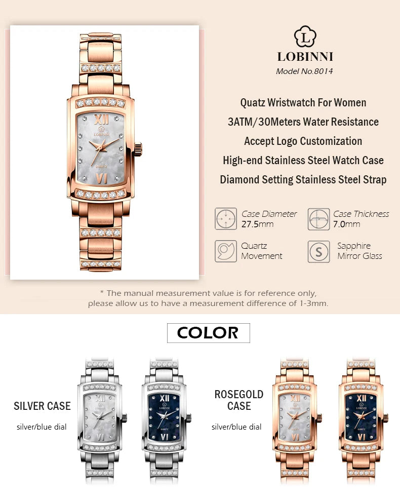 LOBINNI Women Watches Luxury Crystal Rhinestone Quartz Watch for Ladies Romantic Gift Waterproof Clock