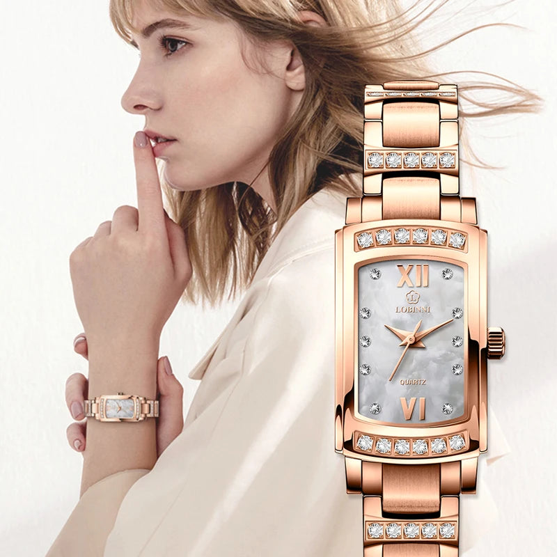 LOBINNI Women Watches Luxury Crystal Rhinestone Quartz Watch for Ladies Romantic Gift Waterproof Clock
