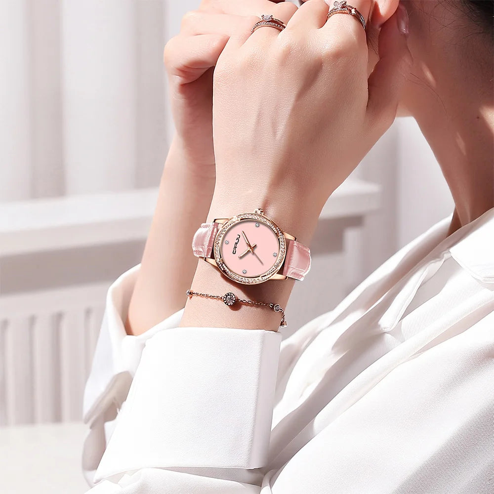 CRRJU New Women Watches Top Brand Luxury Wrist watch relogio feminino Clock for Women Leather Ladies Quartz Ladies Wristwatch