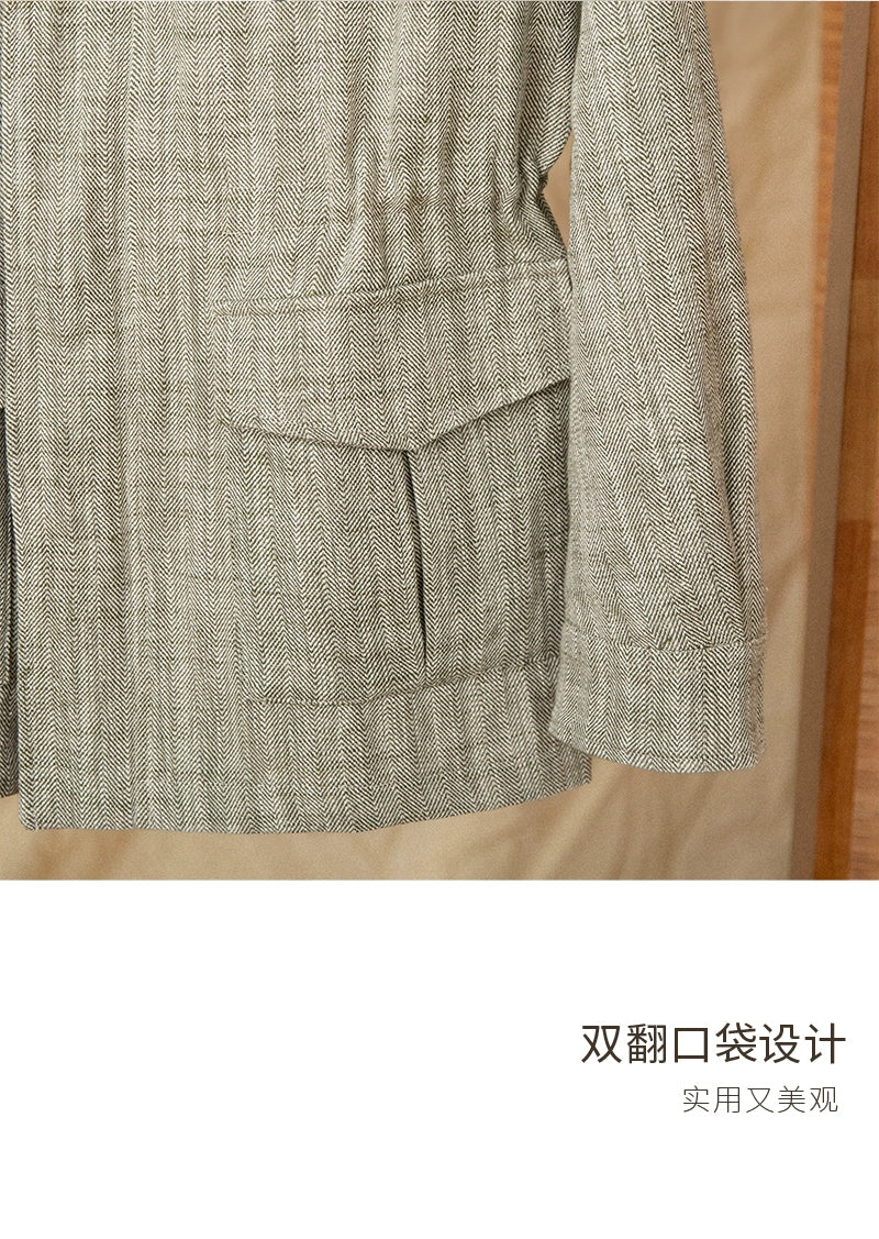 Cotton and Linen Vertical Collar Tight Waist M65 Hunting Jacket Retro All-match Spring and Summer Lightweight Casual Jacket