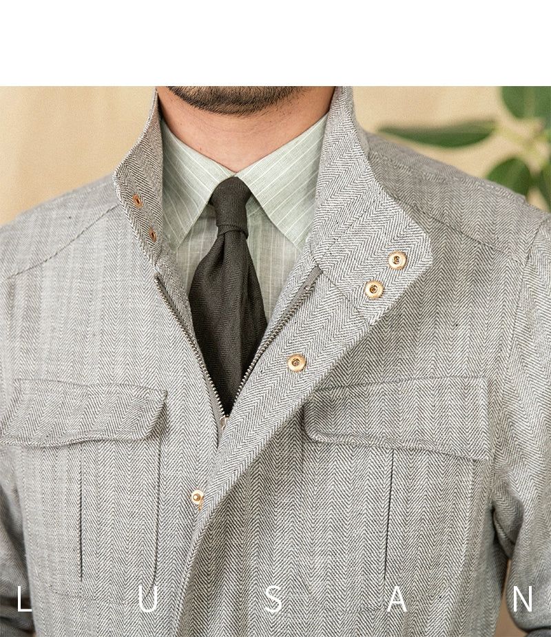 Cotton and Linen Vertical Collar Tight Waist M65 Hunting Jacket Retro All-match Spring and Summer Lightweight Casual Jacket