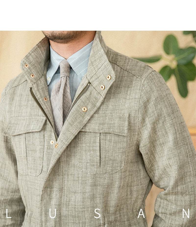 Cotton and Linen Vertical Collar Tight Waist M65 Hunting Jacket Retro All-match Spring and Summer Lightweight Casual Jacket