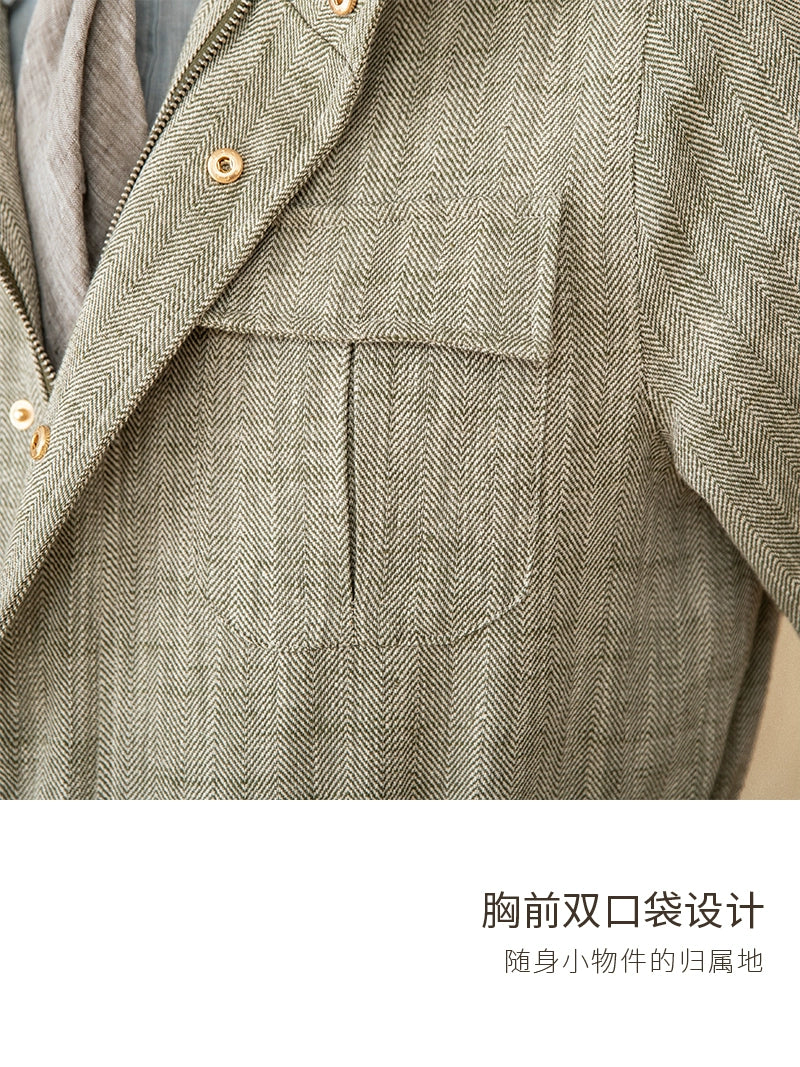 Cotton and Linen Vertical Collar Tight Waist M65 Hunting Jacket Retro All-match Spring and Summer Lightweight Casual Jacket