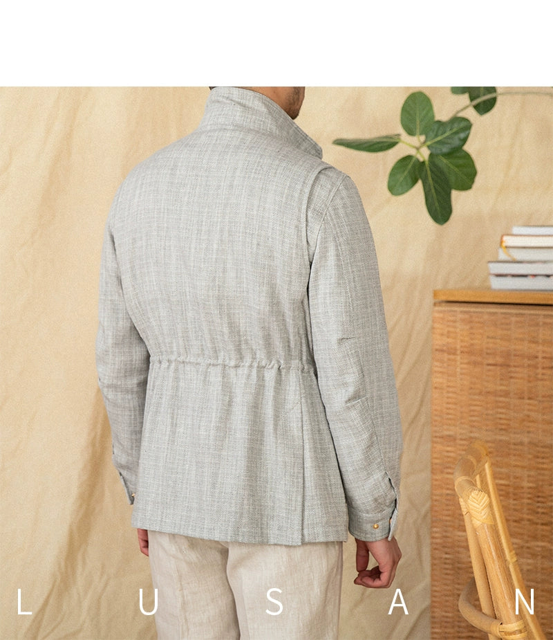 Cotton and Linen Vertical Collar Tight Waist M65 Hunting Jacket Retro All-match Spring and Summer Lightweight Casual Jacket