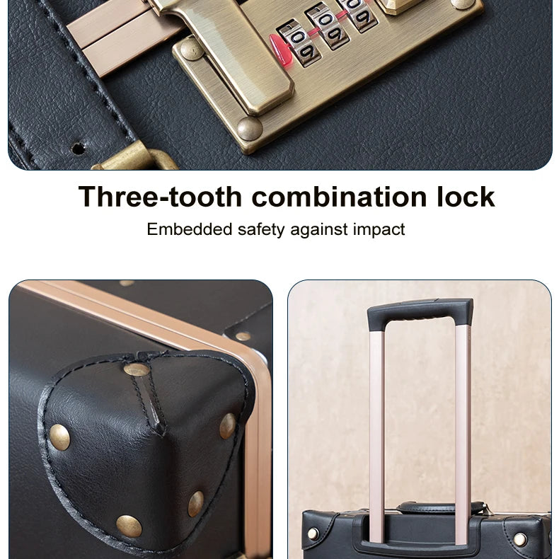 Urecity Vintage Luggage Set Lightweight Trolley Travel Suitcase On Wheels Retro Rolling Luggage 26 "+20" +12 "