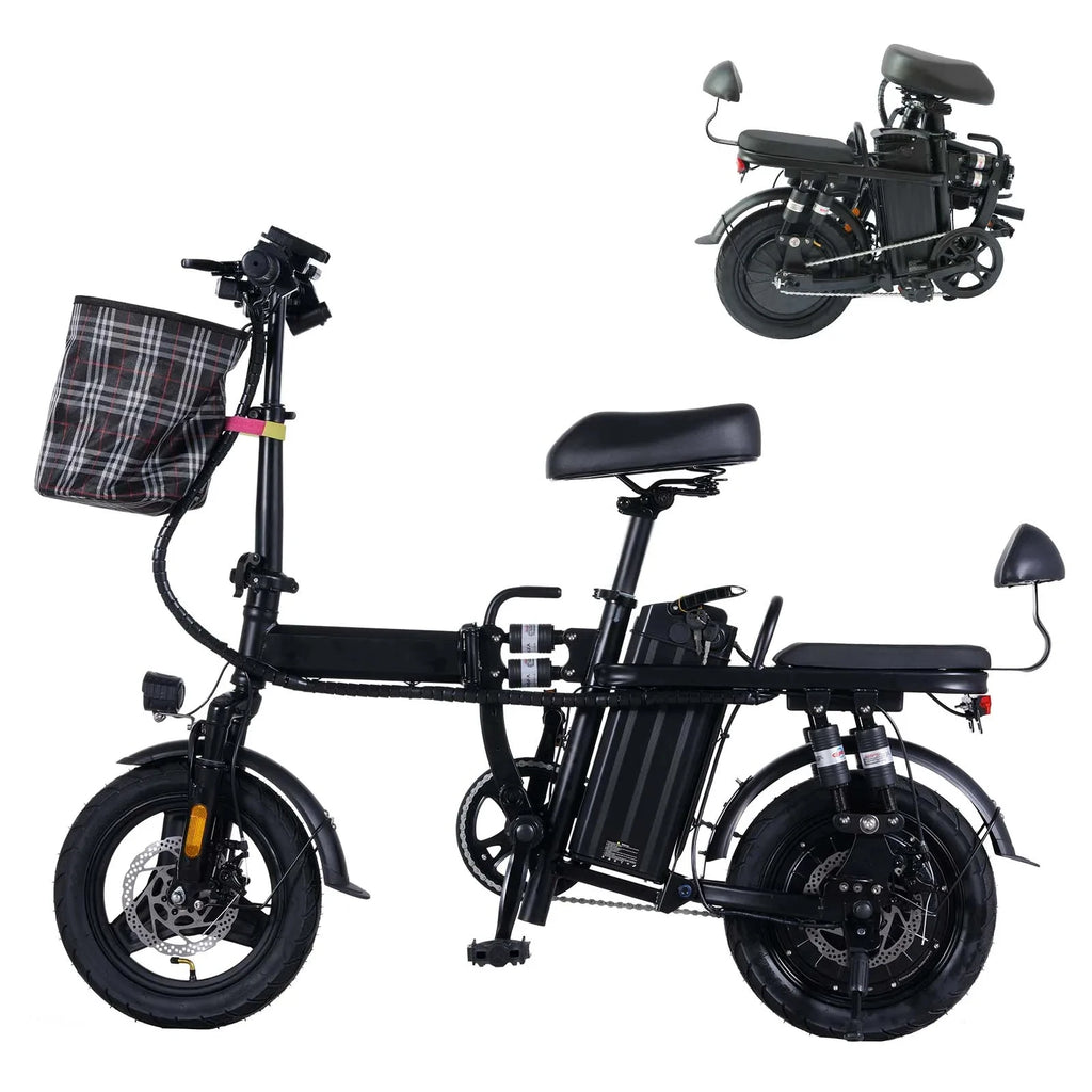 48V/500W Disc Brake Adult Foldable Electric Bicycle 14inch Tubeless Tire 20mile/h Max Speed Fit Riders Up To 70 Inches In Height