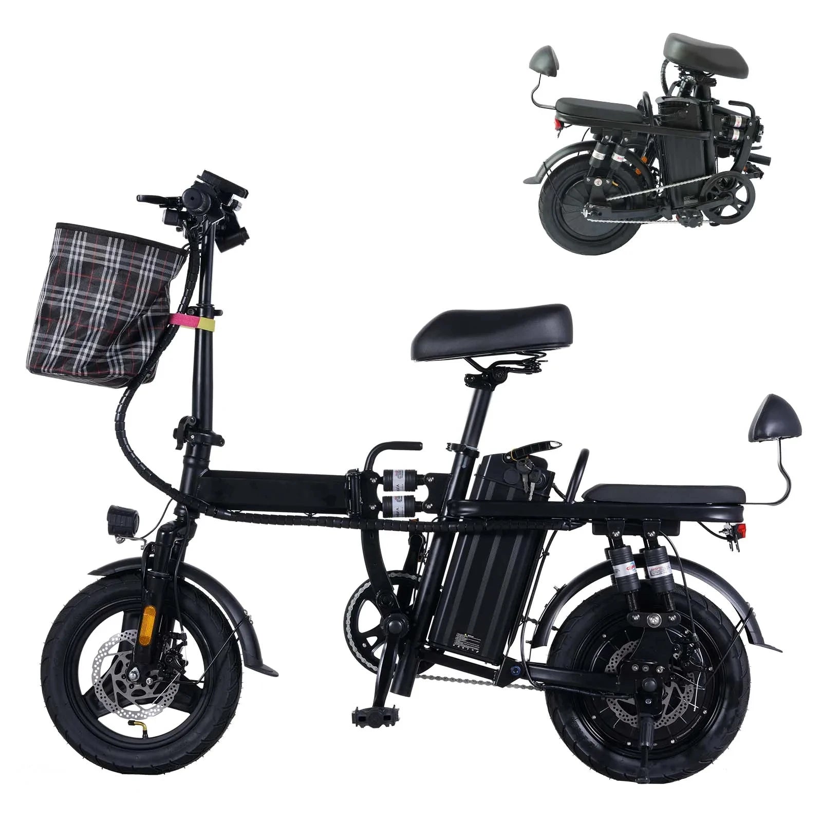 48V/500W Disc Brake Adult Foldable Electric Bicycle 14inch Tubeless Tire 20mile/h Max Speed Fit Riders Up To 70 Inches In Height