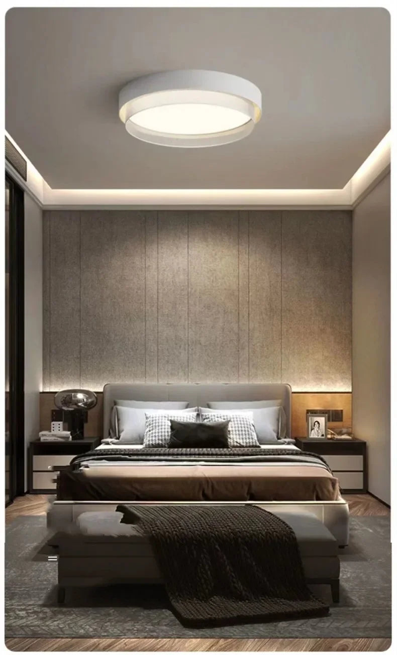 2025 New Nordic LED Ceiling Light Living Room Bedroom Black Metal Grid Ceiling Light Modern Creative Circular Room Lighting