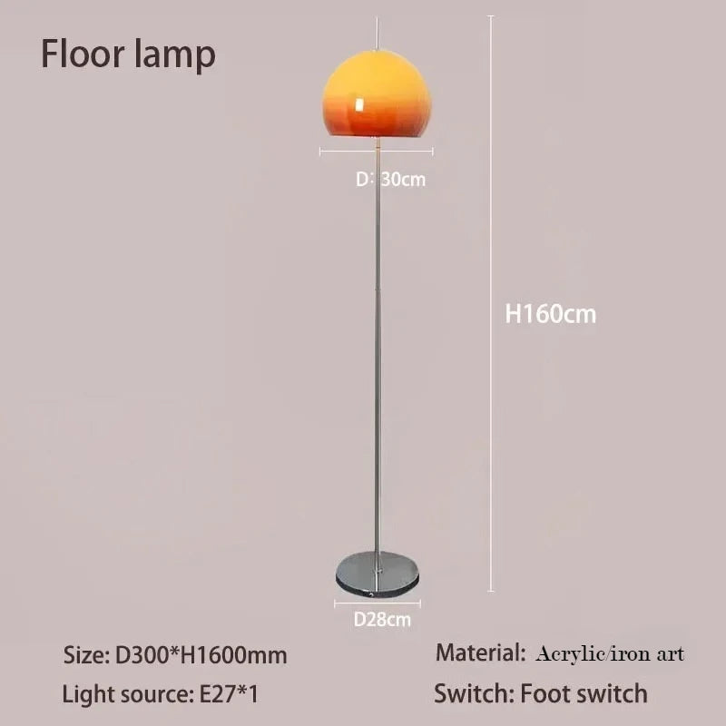 Bauhaus Living Room Retro Glass Table Lamp Gradient Orange Mushroom Floor Lamp Living Room Bedroom Atmosphere LED Lamp