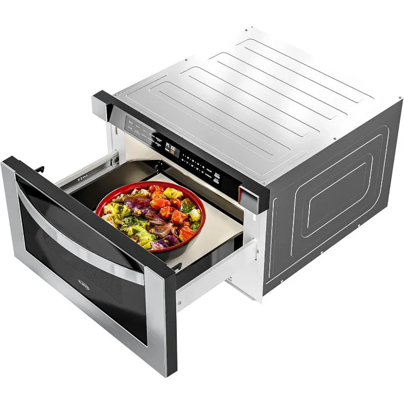 KM-MD-1SS 24 Inch Stainless-Steel Microwave Drawer Capacity, 1000W Power with 10 Custom Cooking Levels, Memory, and Tim