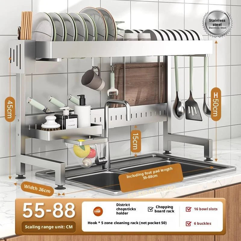 Adjustable Sink Drying Rack Over The Sink Dish Drying Holder Stainless Steel Kitchen Storage Dish Drainer Auto Drainage Hanger