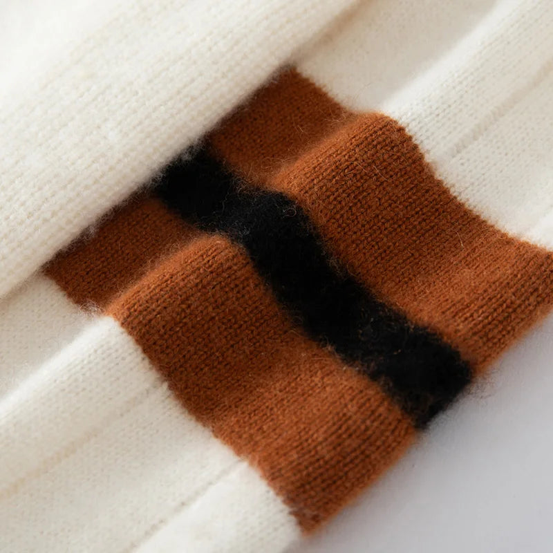 ADDONEE Heavyweight Men's Autumn Winter Thick 100% Cashmere Pullover Sweater O-neck Long Sleeve Striped Cashmere Knitwear