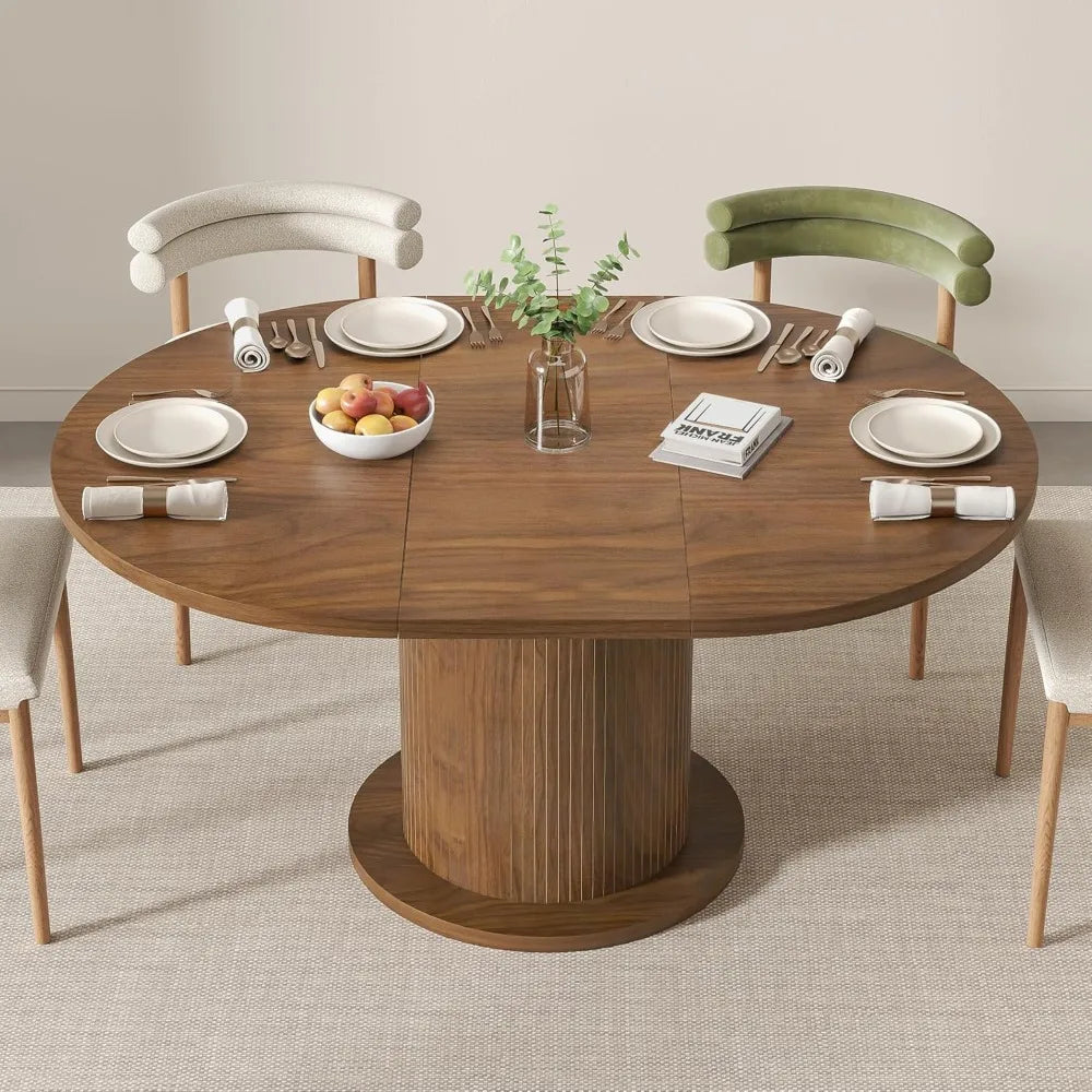 43.3 inch 59 inch Adjustable Size Round Dining Table for 4 6, Unique Design Modern Farmhouse Kitchen Table, Circle Dining