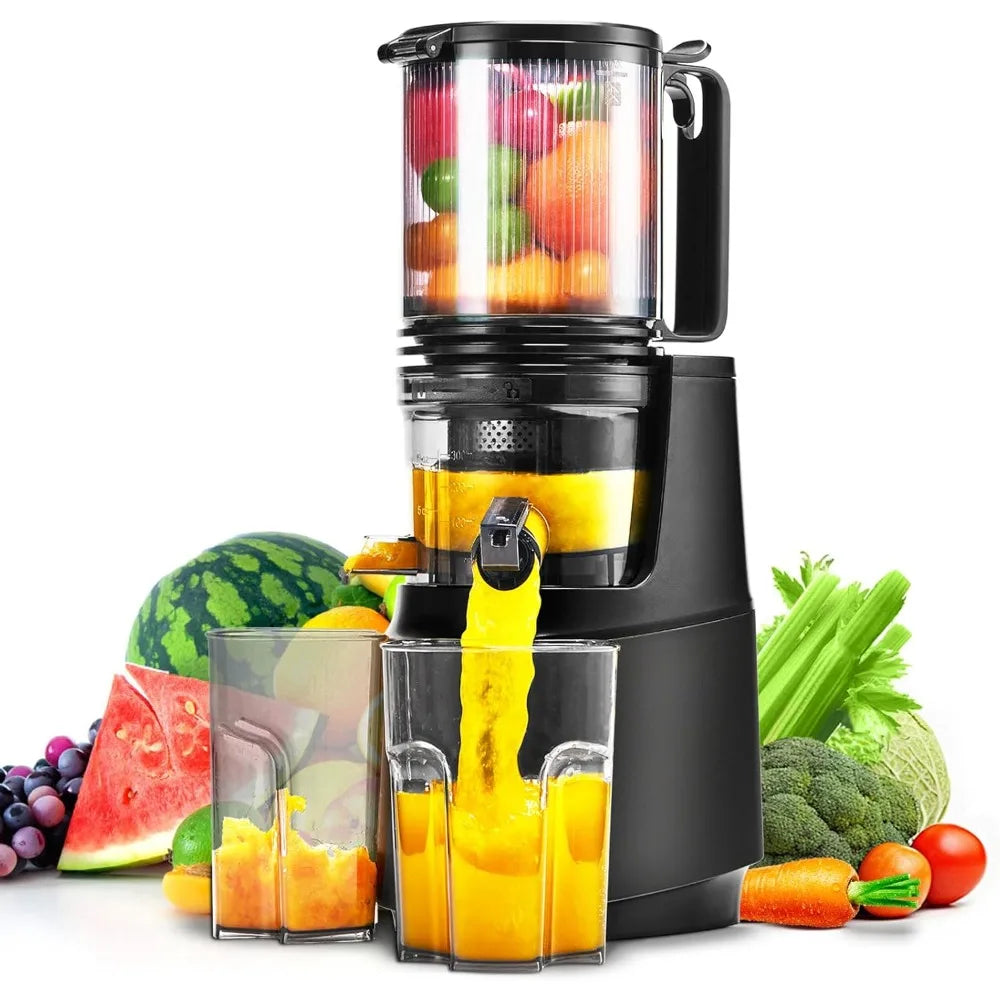 Large Feed Chute Cold Press Juicer: Slow Masticating Machine for Efficient Fruit and Vegetable Juicing, Easy Clean Design