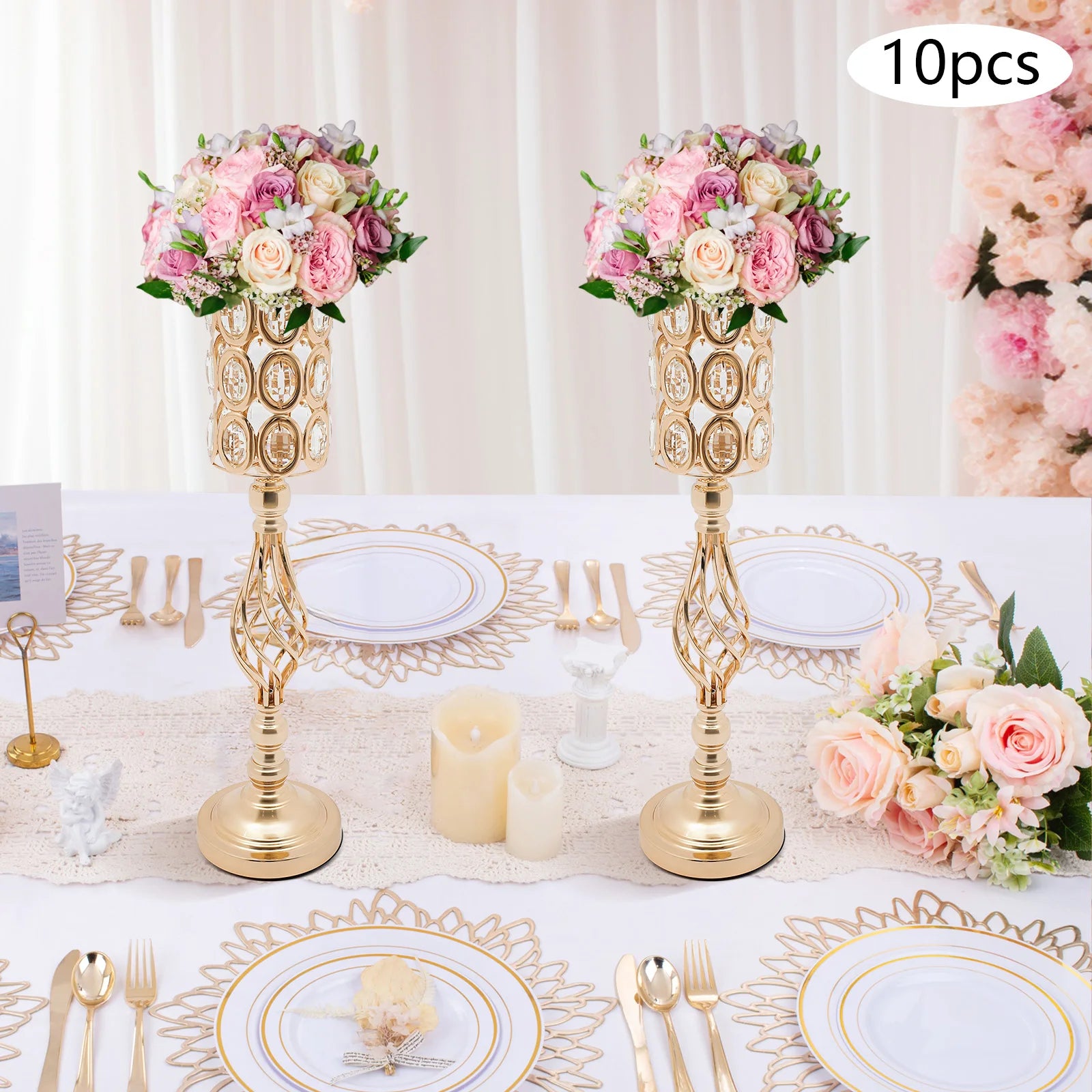10Pcs Crystal Wedding Flower Vases For Centerpieces, Church Outdoor Wedding Christmas Thanksgiving New Year Decor