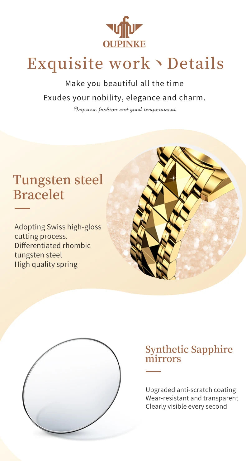 OUPINKE 3259 Real Gold Phoenix Women Watch Luxury Swiss Certified Automatic Mechanical Watch Elegant Travel Dress Women Watch