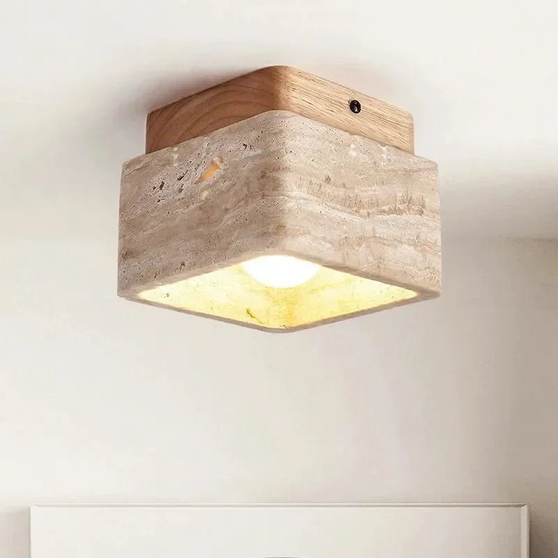 New Square Yellow Cave Stone Ceiling Light Retro Style Bedroom Living Room Ceiling Lamp Surprise Quiet Wind Corridor Fixture Led